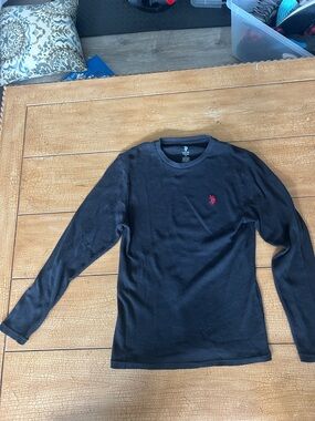 US POLO ASSN Black Long-Sleeve Crewneck with Red Pony